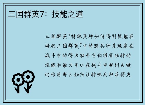 三国群英7：技能之道
